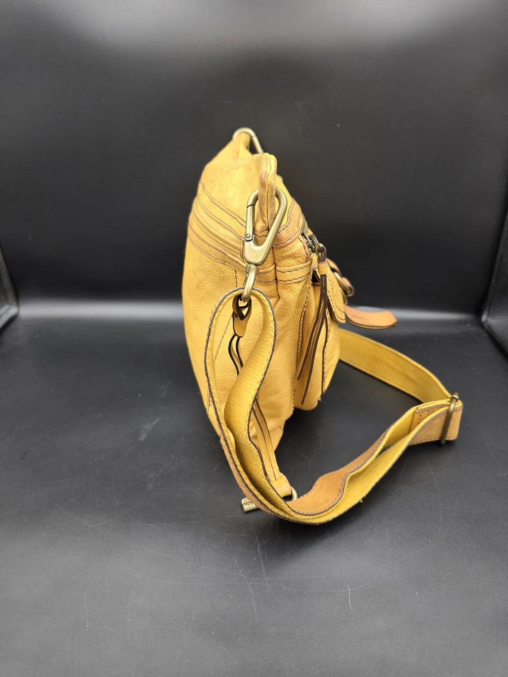 Fossil Mustard Yellow Leather Crossbody Bag with Front Flap